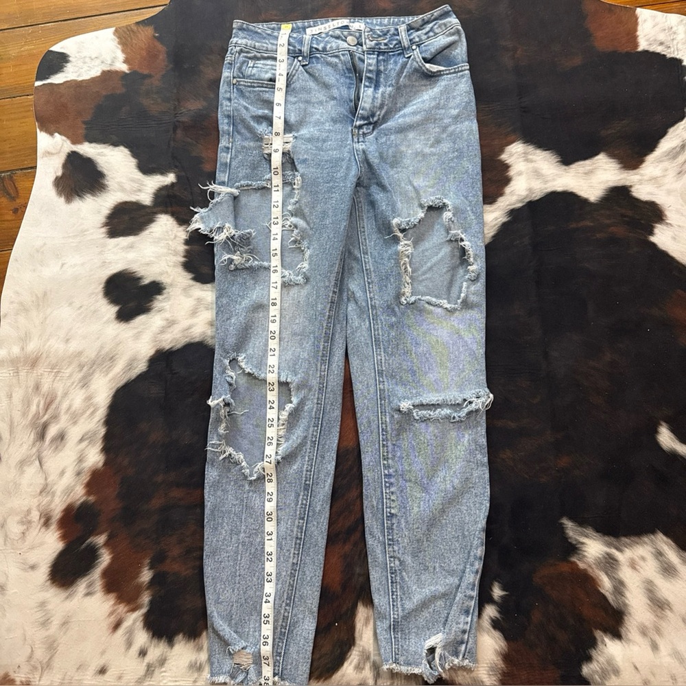 Tinseltown Light Blue Distressed Straight Leg Jeans